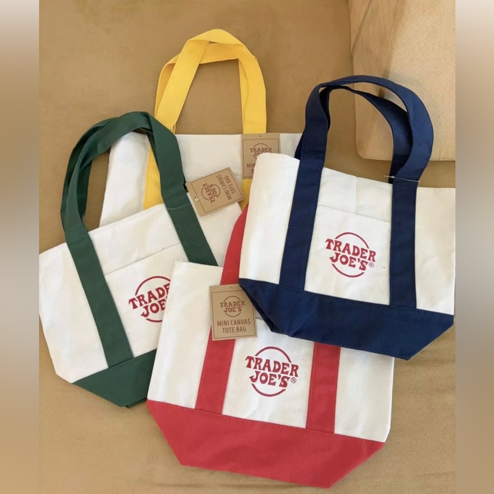 Trader Joe’s Mini Canvas Tote Bag Set of 4 -Navy, Yellow, Green, Red